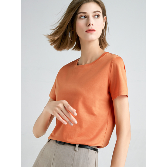 Simple Loose Short Sleeves Solid Color Round-Neck T-Shirts Tops