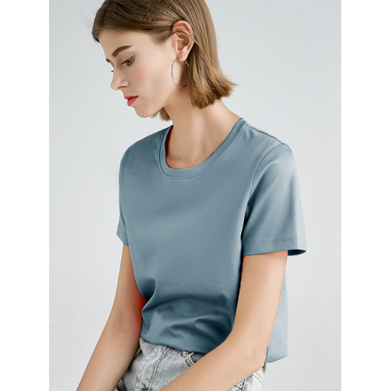 Simple Loose Short Sleeves Solid Color Round-Neck T-Shirts Tops