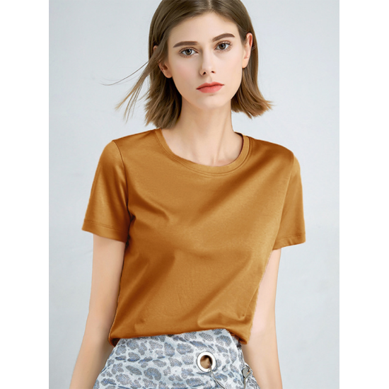 Simple Loose Short Sleeves Solid Color Round-Neck T-Shirts Tops