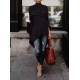 Casual Asymmetric Solid Color High-Neck T-Shirts Tops