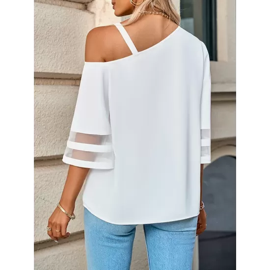 Casual Loose Half Sleeves Solid Color One-Shoulder T-Shirts Tops