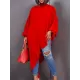 Loose See-Through Long Sleeves Asymmetric Solid Color High-Neck T-Shirts Tops