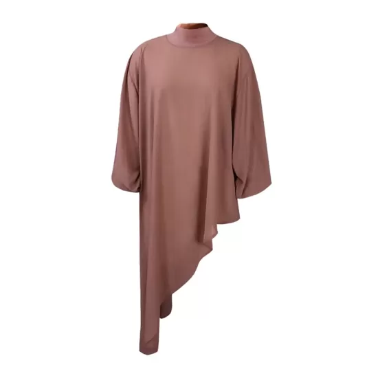 Loose See-Through Long Sleeves Asymmetric Solid Color High-Neck T-Shirts Tops