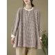 Puff Sleeves Irregularity Plaid Split-Joint Round-Neck T-Shirts Tops