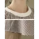 Puff Sleeves Irregularity Plaid Split-Joint Round-Neck T-Shirts Tops