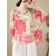 Floral Printed Loose Short Sleeves Round-neck T-shirts