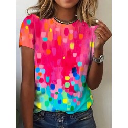 Short Sleeves Gradient Printed Round-Neck T-Shirts Tops