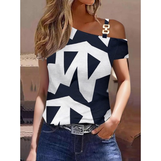 Printed One-shoulder T-Shirts Tops