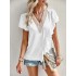 Applique Split-Joint Loose Short Sleeves V-Neck T-Shirts Tops