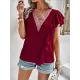 Applique Split-Joint Loose Short Sleeves V-Neck T-Shirts Tops