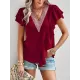 Applique Split-Joint Loose Short Sleeves V-Neck T-Shirts Tops