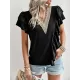 Applique Split-Joint Loose Short Sleeves V-Neck T-Shirts Tops