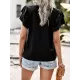 Applique Split-Joint Loose Short Sleeves V-Neck T-Shirts Tops