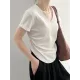 Solid Color Irregular clipping Short Sleeves V-neck T-Shirts Tops