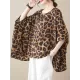 Leopard Batwing Sleeves Loose Round-Neck T-Shirts Tops