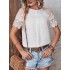 See-Through Lace Split-Joint Loose Short Sleeves Round-Neck T-Shirts Tops