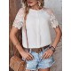 See-Through Lace Split-Joint Loose Short Sleeves Round-Neck T-Shirts Tops