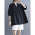 Hollow Pleated Solid Color Split-Joint Half Sleeves Loose V-Neck T-Shirts