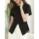 Pleated Solid Color Split-Front Split-Joint Batwing Sleeves Loose Round-Neck T-Shirts