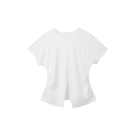 Pleated Solid Color Split-Front Split-Joint Batwing Sleeves Loose Round-Neck T-Shirts