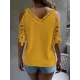 Lacy Solid Color Loose Short Sleeves Cold Shoulder T-Shirts Tops