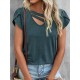 Solid Color Loose Short Sleeves V-neck T-Shirts Tops