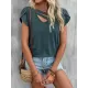 Solid Color Loose Short Sleeves V-neck T-Shirts Tops