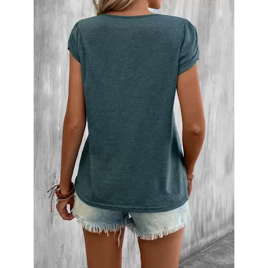 Solid Color Loose Short Sleeves V-neck T-Shirts Tops