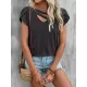 Solid Color Loose Short Sleeves V-neck T-Shirts Tops