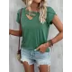 Solid Color Loose Short Sleeves V-neck T-Shirts Tops