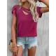 Solid Color Loose Short Sleeves V-neck T-Shirts Tops