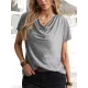 Solid Color Loose Short Sleeves U-Neck T-Shirts Tops