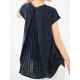 Back Pleated Solid Color Loose Short Sleeves Round-Neck T-Shirts Tops