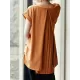 Back Pleated Solid Color Loose Short Sleeves Round-Neck T-Shirts Tops