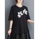 Contrast Color Half Sleeves Irregularity Round-Neck T-Shirts Tops