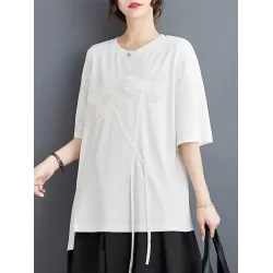 Contrast Color Half Sleeves Irregularity Round-Neck T-Shirts Tops