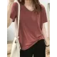 Solid Color Loose Short Sleeves U-Neck T-Shirts Tops