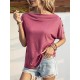 Solid Color Short Sleeves Boat Neck T-Shirts Tops