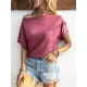 Solid Color Short Sleeves Boat Neck T-Shirts Tops