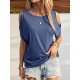 Hollow Solid Color Loose Short Sleeves Cold Shoulder T-Shirts Tops