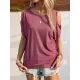 Hollow Solid Color Loose Short Sleeves Cold Shoulder T-Shirts Tops