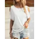 Hollow Solid Color Loose Short Sleeves Cold Shoulder T-Shirts Tops