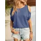 Hollow Solid Color Loose Short Sleeves Cold Shoulder T-Shirts Tops