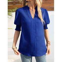 Solid Color Half Sleeves Loose V-Neck T-Shirts Tops