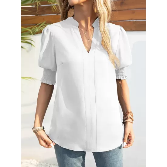 Solid Color Half Sleeves Loose V-Neck T-Shirts Tops