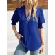 Solid Color Half Sleeves Loose V-Neck T-Shirts Tops