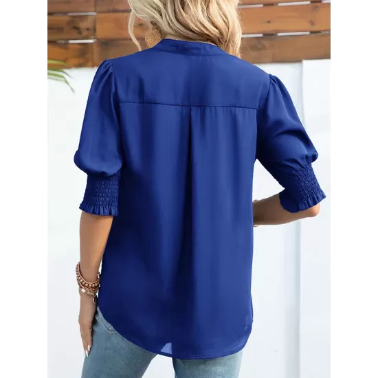 Solid Color Half Sleeves Loose V-Neck T-Shirts Tops