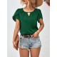 Hollow Solid Color Loose Short Sleeves Round-Neck T-Shirts Tops