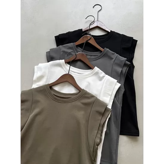 Split-Joint Loose Sleeveless Round-neck T-Shirts Tops