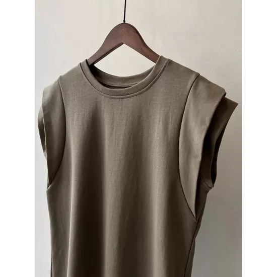 Split-Joint Loose Sleeveless Round-neck T-Shirts Tops